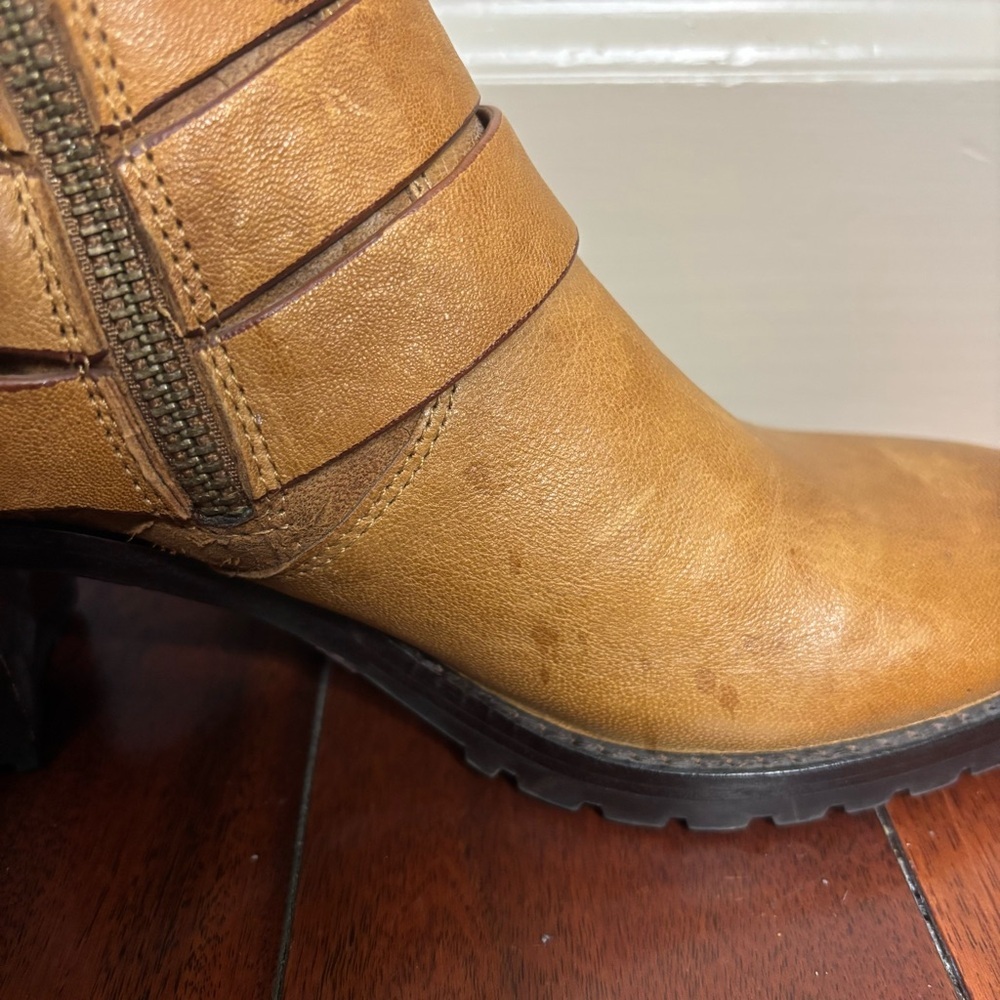 H.S. Trask 7M Leather Mallory Boot Block Heel Ankle Booties Brown - Picture 9 of 10